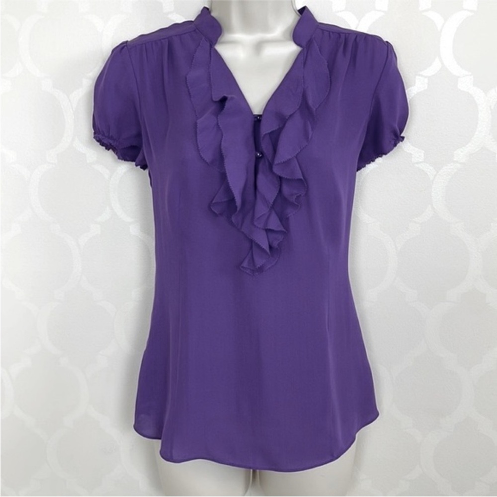 WHBM PURPLE SILK RUFFLE BLOUSE